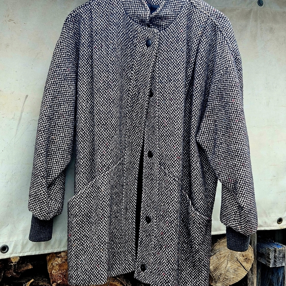 VINTAGE 1980s Cool Textured Tweed Tweed MIDI Coat/Jacket With Batwing Detail - Picture 4 of 13